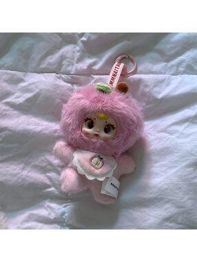 pink apple plush keychain